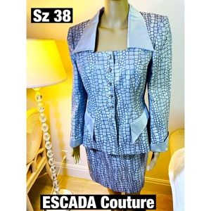 ESCADA Couture, 2 Piece Gray Sparkle Jacket and Skirt‎ Sz 38 New Condition